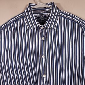 CHARLES TYRWHITT Shirt Mens Large Blue White Striped Dress Shirt Cotton